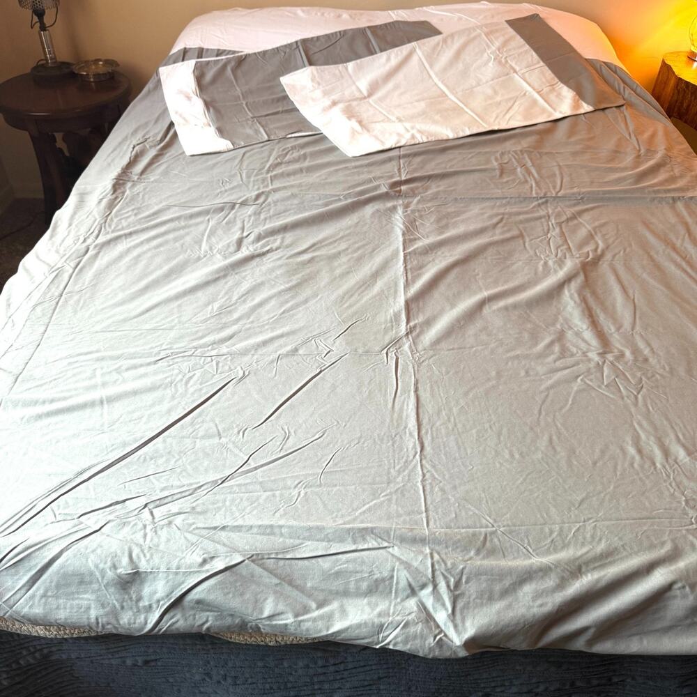 Ikea Farglav Queen Duvet Cover & Pillowcases White Gray Color Block Modern EUC